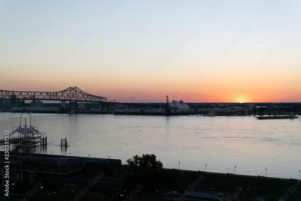 sunset over the Mississippi River in Baton Rouge