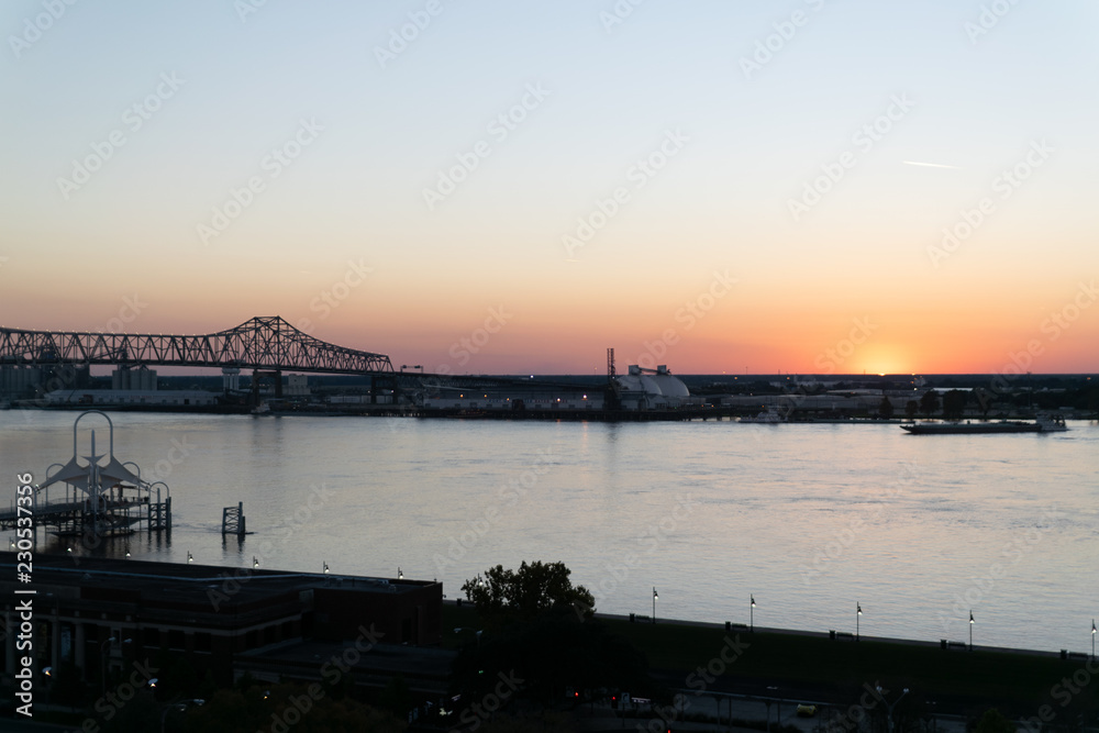 sunset over the Mississippi River in Baton Rouge