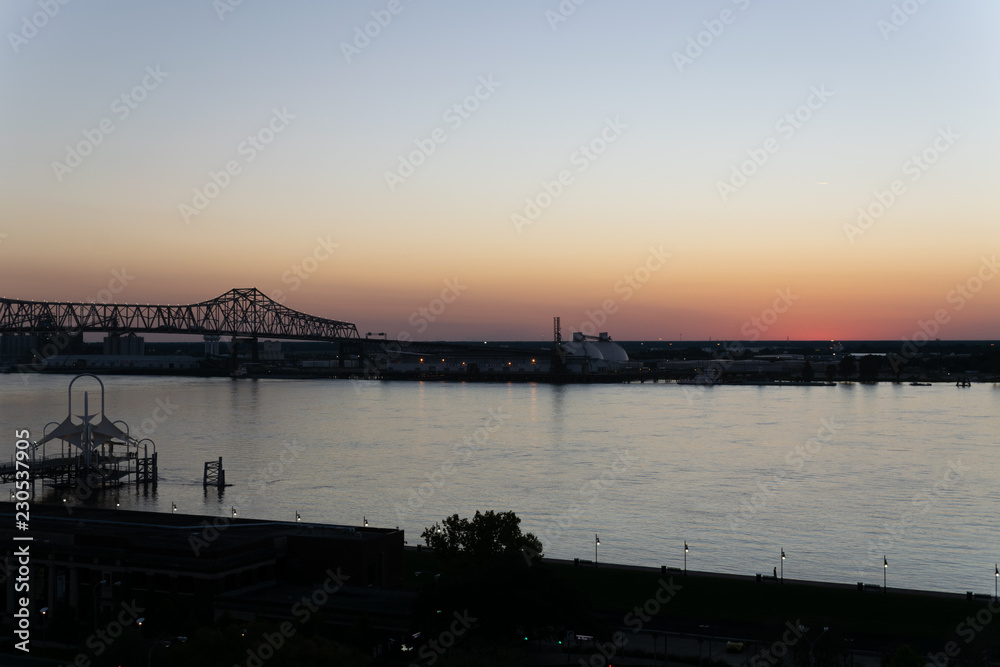 sunset on the Mississippi River in Baton Rouge