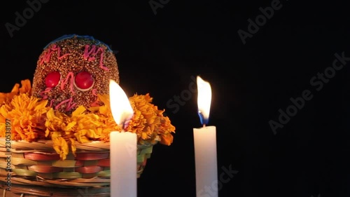 Authentic amaranthus skull with candles photo
