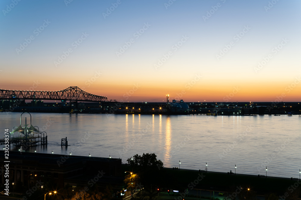 sunset on the Mississippi River in Baton Rouge