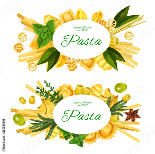 Italian pasta, spices, herbs and olives