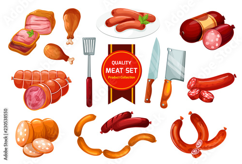 Beef and pork meat sausage, butcher shop
