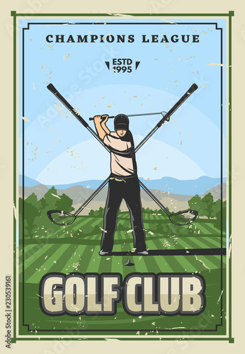 Player or golfer on golf course with ball and club