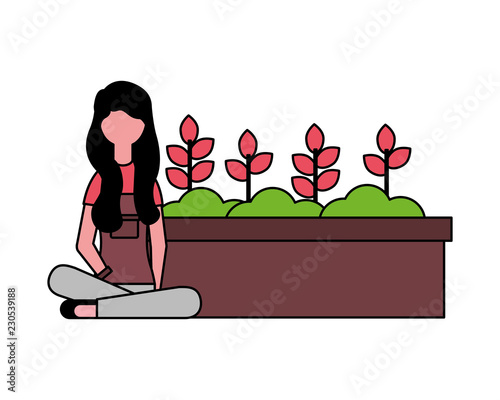 gardener woman with potted plants