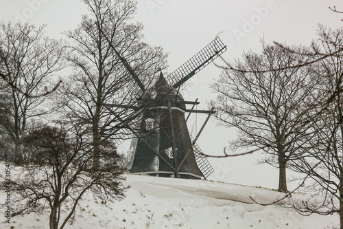 winter view of Kastelsmollen in  Fort Castellet in Copenhagen, Denmark