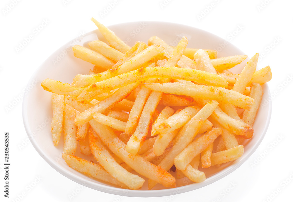 Bowl full of french fries isolated on white Bowl full of french fries isolated on white