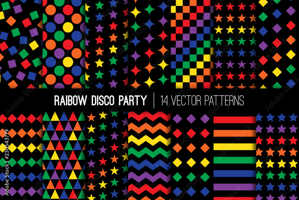 Rainbow Disco Party Vector Patterns. Vibrant Multicolor Glow in The Dark  Backgrounds. Repeating Pattern Tile Swatches Included. Stock Vector | Adobe  Stock