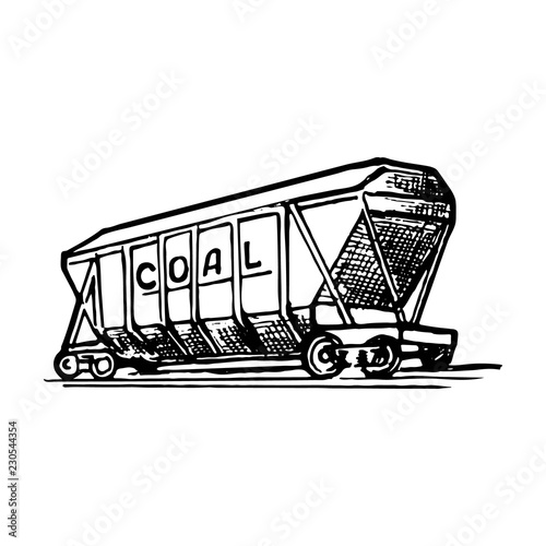 A covered wagon is a special type of railway rolling stock for transportation of a bulk commodities. Sketch style drawing isolated on a white background. EPS10 vector illustration photo