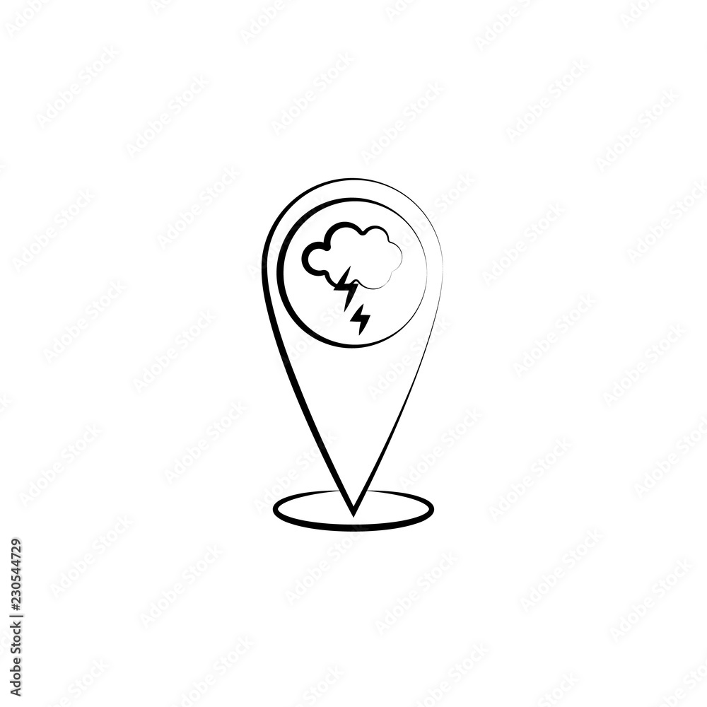 Cloud, lightning, pin icon. Element of weather icon for mobile concept and web apps. Hand drawn Cloud, lightning, pin icon can be used for web and mobile Cloud, lightning, pin icon. Element of weather icon for mobile concept and web apps. Hand drawn Cloud, lightning, pin icon can be used for web and mobile