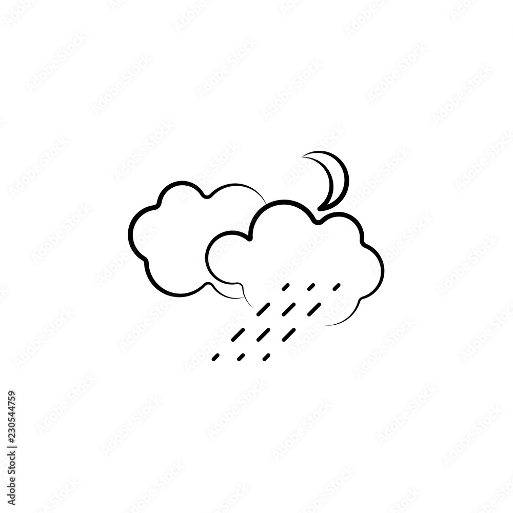 Cloud, rain, moon icon. Element of weather icon for mobile concept and web apps. Hand drawn Cloud, rain, moon icon can be used for web and mobile Cloud, rain, moon icon. Element of weather icon for mobile concept and web apps. Hand drawn Cloud, rain, moon icon can be used for web and mobile