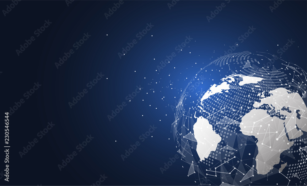 Fototapeta premium Global network connection. World map point and line composition concept of global business. Vector Illustration