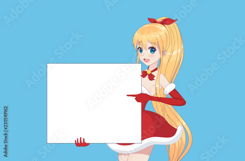Japanese Asian woman holding white big sign board