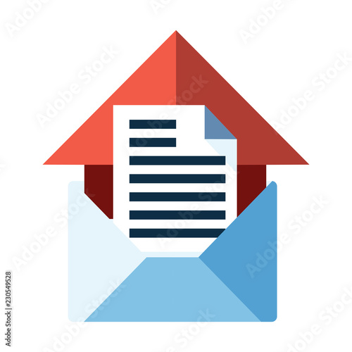 Free Download Blue flat icon. Open envelope and message object with red house element. Emailing concept white background. Spam and sms writing.Lettering.  - GFXLoad