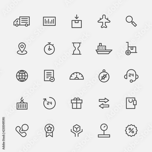 black outline delivery icon set. flat design style vector graphic illustration.