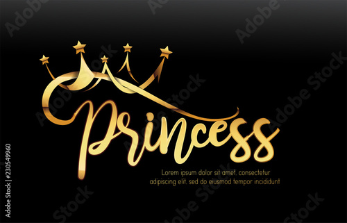 Vector Luxury Sign Gold Crown. Chic Gradient Font. Exclusive Princess Typo With Golden Crown And Black Background. Stock Illustration | Adobe Stock