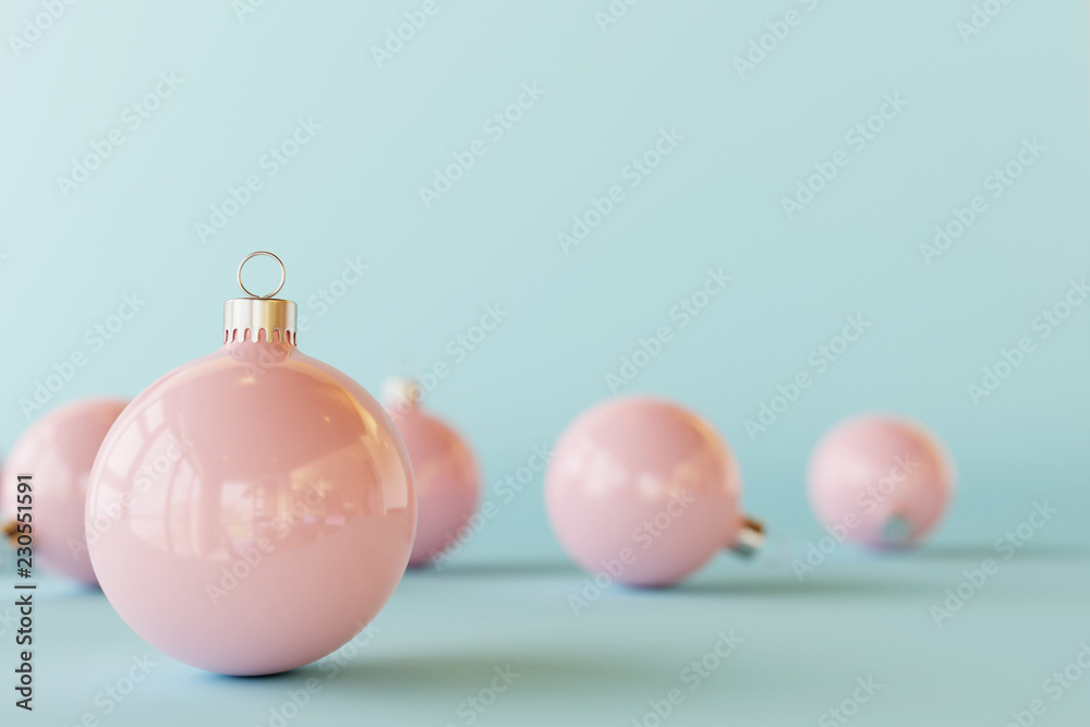 Pink Christmas ball on blue pastel background. 3d rendering Pink Christmas ball on blue pastel background. 3d rendering