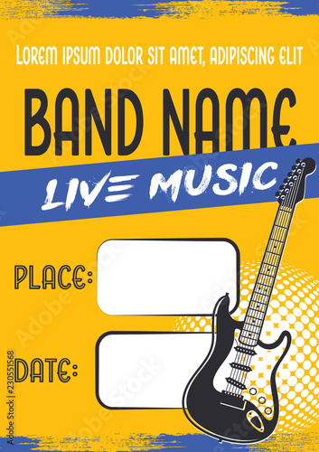 Rock music concert poster with electric guitar