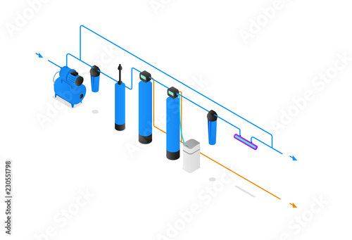Isometry water filter system scheme