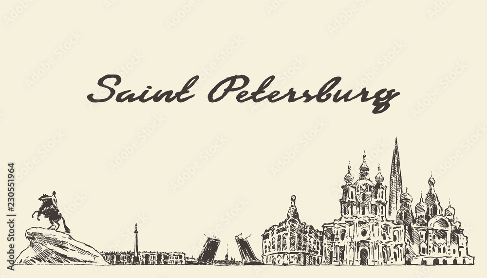 Saint Petersburg skyline, Russia vector city drawn