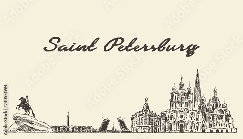 Saint Petersburg skyline, Russia vector city drawn