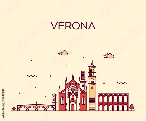 Verona skyline Italy vector linear style city