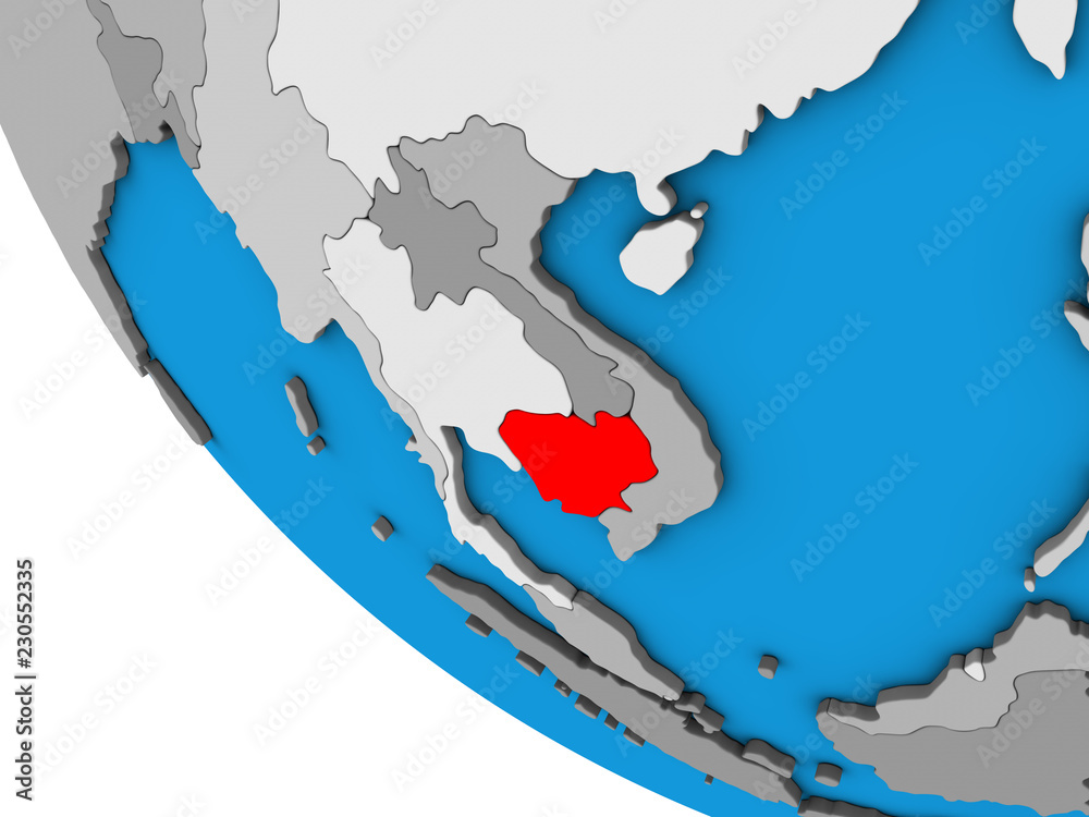 Fototapeta premium Cambodia on simple 3D globe.