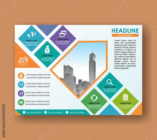 horisontal cover template a4 size. Business brochure design. Annual report cover. Vector illustration.