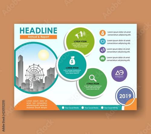 horisontal cover template a4 size. Business brochure design. Annual report cover. Vector illustration.