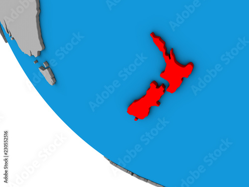 New Zealand on simple 3D globe.