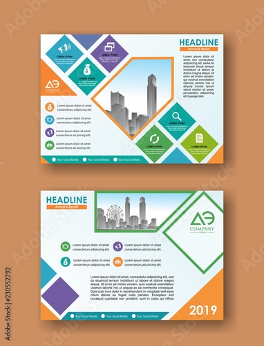 horisontal cover template a4 size. Business brochure design. Annual report cover. Vector illustration.
