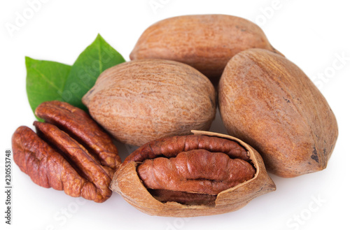 Pecan nut on white background
