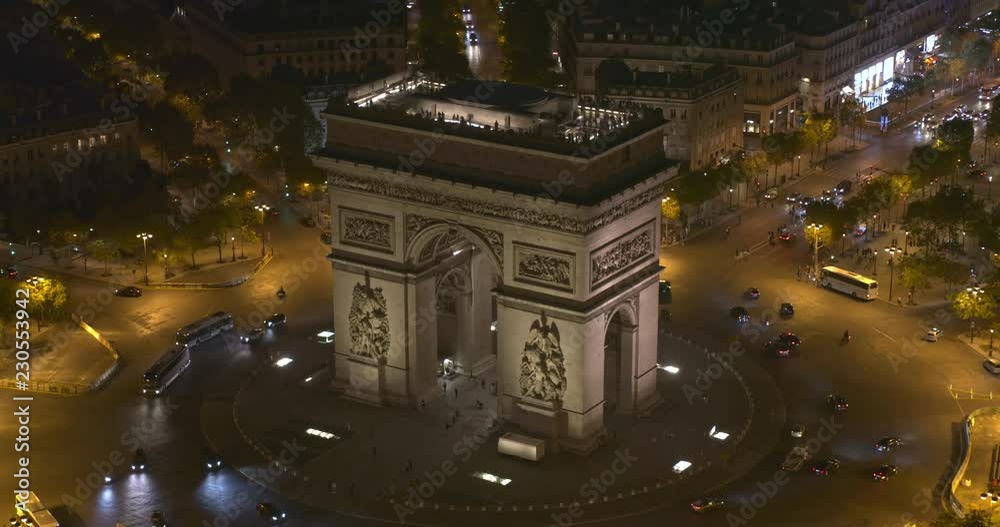 France Paris Aerial v66 Birdseye close up view of Arc de Triomphe to vertical over observation deck 8/18