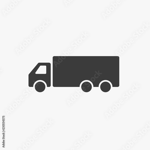 Truck trailer vector icon. Semi lorry wagon commercial transport concept. Van delivery shape sign isolated on white.
