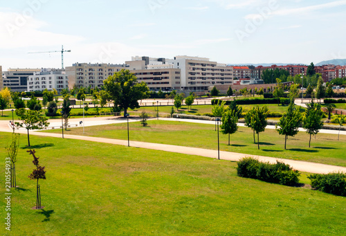 Gardens in a park from Logroño with several walking paths,