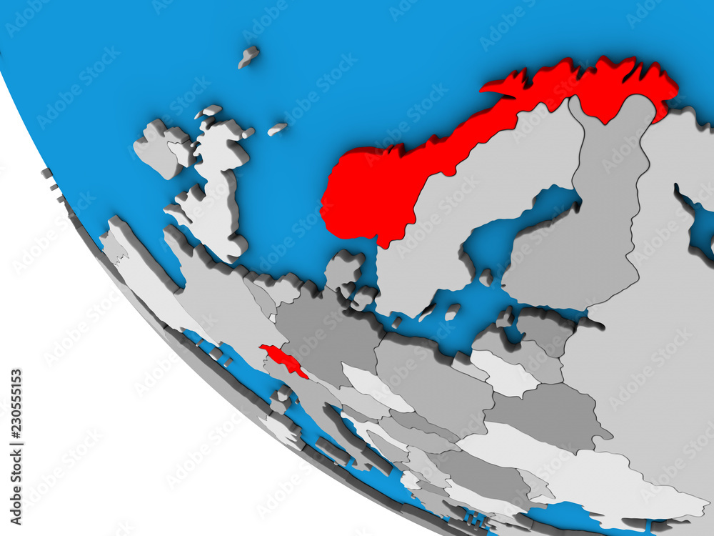 Fototapeta premium EFTA countries on simple 3D globe.