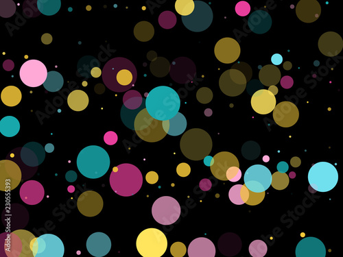 Memphis round confetti festive background in cyan blue  pink and yellow. Childish pattern vector.