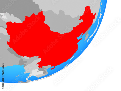 China on blue political globe.
