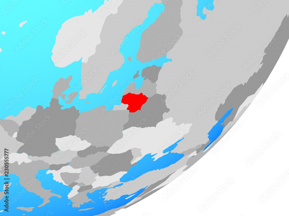 Obraz premium Lithuania on blue political globe.