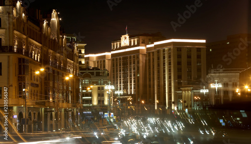 Traffic of cars in Moscow city center (Teatralny Proezd near the Building of The State Duma of the Federal Assembly of Russian Federation), Russia photo