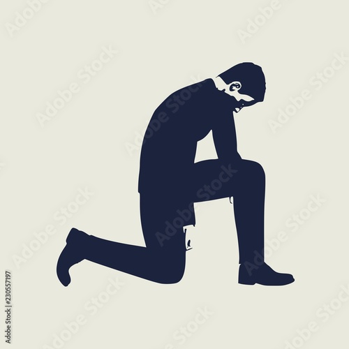Illustration of silhouette of businessman stand to kneel.