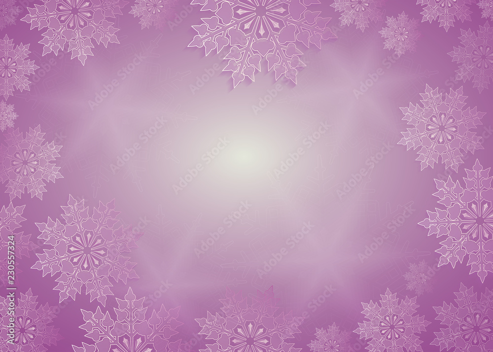 Christmas composition of purple hue with lovely white snowflakes, frame. Christmas composition of purple hue with lovely white snowflakes, frame.