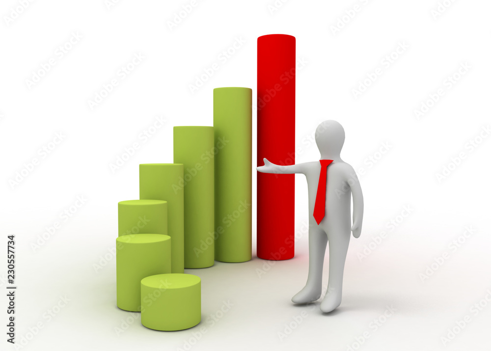 3d man presenting graph 3d man presenting graph