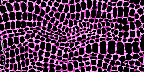Vector seamless pattern with exotic crocodile or alligator skin. Pink and black colored leather wallpaper. Animalistic background.