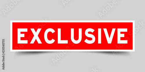 Square red sticker label in word exclusive on gray background