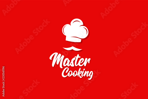 Master cooking for chef logo template with type of negative white logo in red background. Can use for corporate brand identity, culinary, class, training, academy, and school