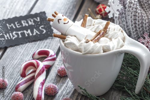 The concept of Christmas cocoa with marshmallows