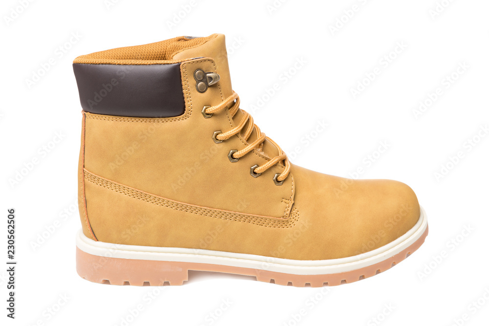 male pastel yellow boots, winter sports shoes, on a white background, isolate male pastel yellow boots, winter sports shoes, on a white background, isolate