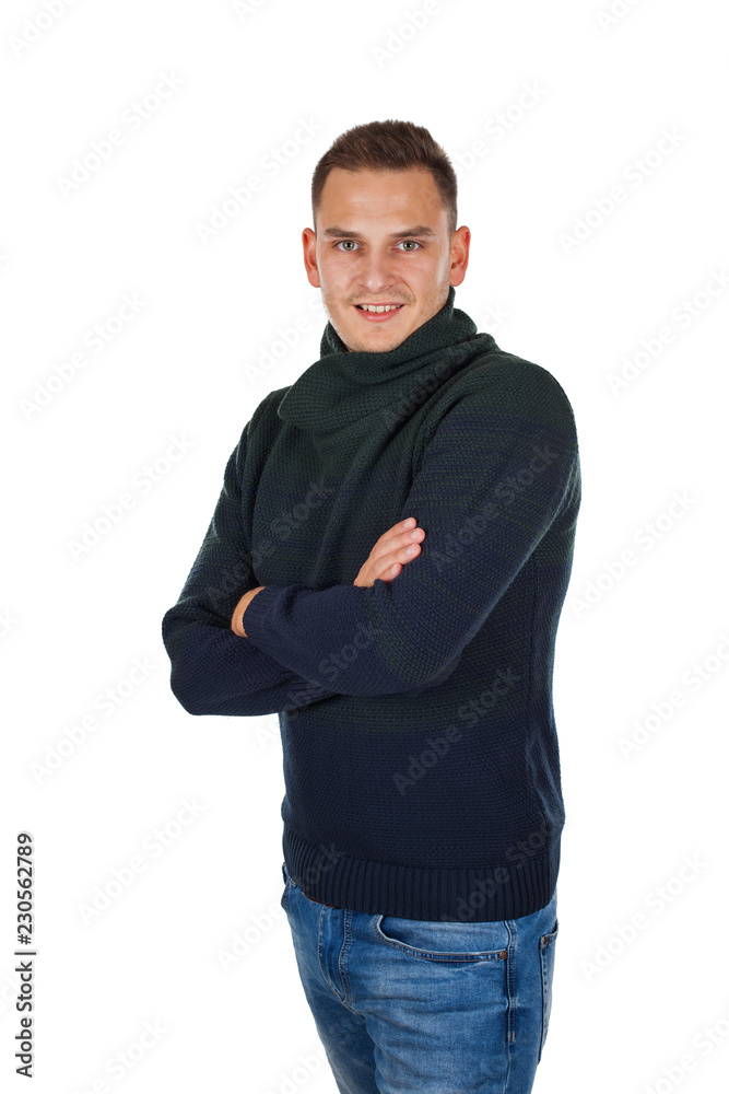 Man wearing knitted sweater Man wearing knitted sweater