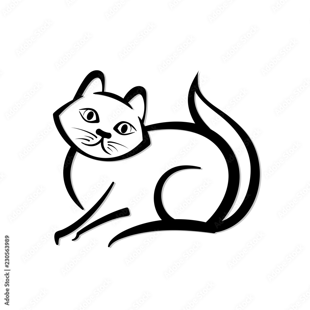 Abstract icon of a cat. Black and white simple logo. Vector illustration. Cute animal. Abstract icon of a cat. Black and white simple logo. Vector illustration. Cute animal.